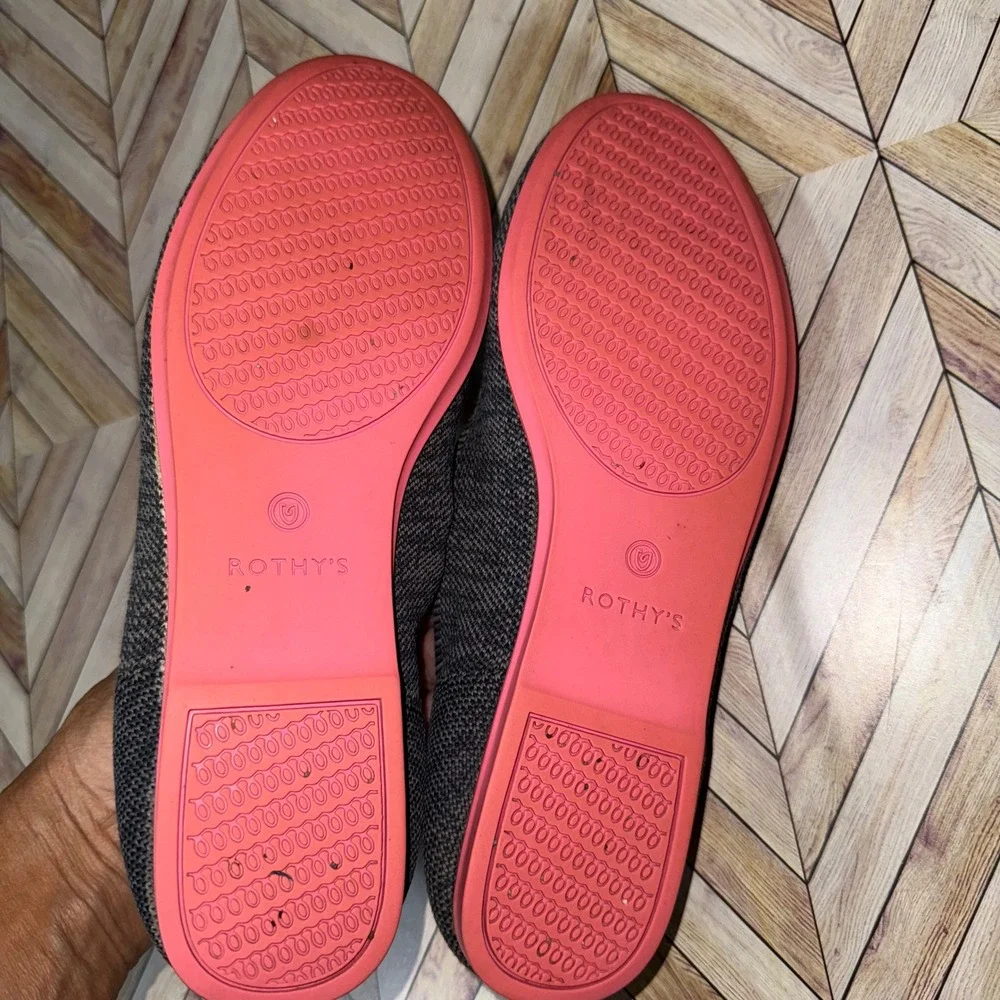 Rothy's Birdseye Ballet Flats 8.5 Knit Charcoal Coral Size Comfy Casual Slip On - Picture 5 of 5